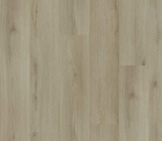 EcoDense Limestone hybrid resilient flooring surface in light beige wood tone